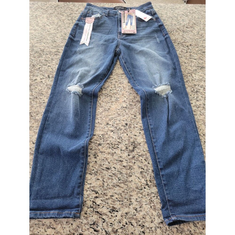 Enjean Jeans Womens Size 3 Super High Rise BF Blue Denim 26x27